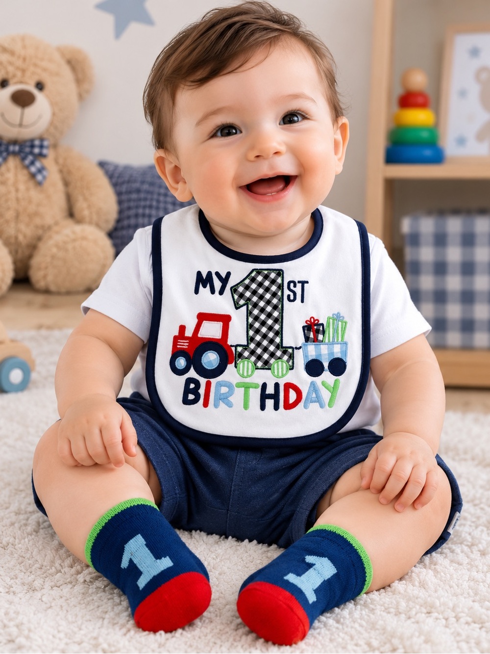 Baby Essentials My 1st Birthday Bib & Socks Set Tractor First Birthday